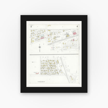 Old map wall art mockup — black gallery frame with white mat — Sanborn Fire Insurance Map from La Feria, Cameron County, Texas (1936), Sheet #0004