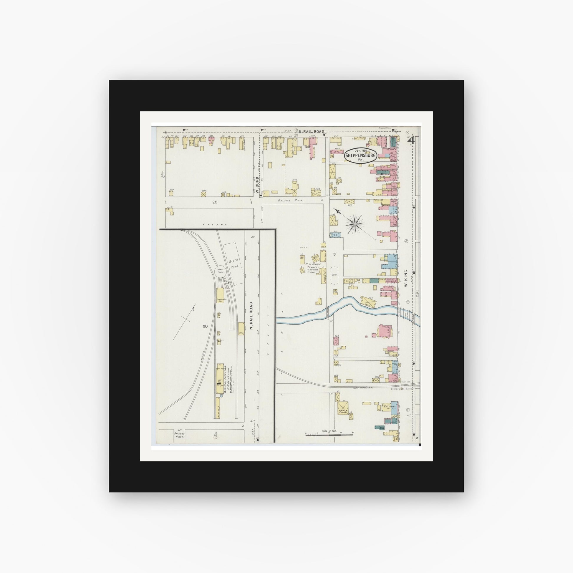 Old map wall art mockup — black gallery frame with white mat — Sanborn Fire Insurance Map from Shippensburg, Cumberland And Franklin Counties, Pennsylvania (1894), Sheet #0004