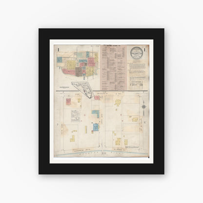 Old map wall art mockup — black gallery frame with white mat — Sanborn Fire Insurance Map from Palmetto, Manatee County, Florida (1944) - Complete Map Set