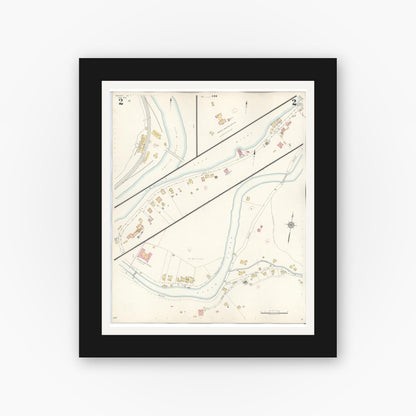 Old map wall art mockup — black gallery frame with white mat — Sanborn Fire Insurance Map from Grundy, Buchanan County, Virginia (1936), Sheet #0002