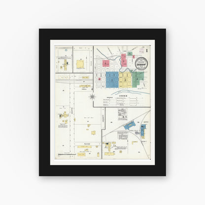 Old map wall art mockup — black gallery frame with white mat — Sanborn Fire Insurance Map from Granbury, Hood County, Texas (1905) - Complete Map Set