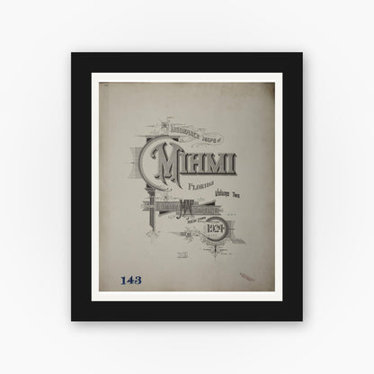 Old map wall art mockup — black gallery frame with white mat — Sanborn Fire Insurance Map from Miami, Dade County, Florida (1938), Sheet #0001