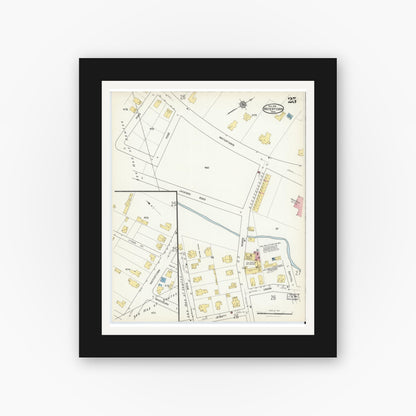 Old map wall art mockup — black gallery frame with white mat — Sanborn Fire Insurance Map from Watertown, Middlesex County, Massachusetts (1916), Sheet #0025