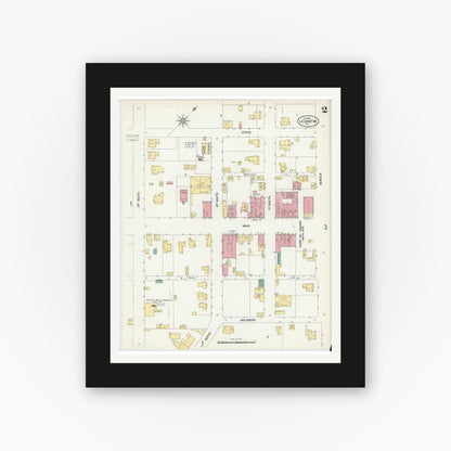 Old map wall art mockup — black gallery frame with white mat — Sanborn Fire Insurance Map from Lexington, Davidson County, North Carolina (1902), Sheet #0002