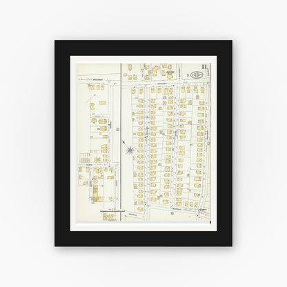 Old map wall art mockup — black gallery frame with white mat — Sanborn Fire Insurance Map from Everett, Middlesex County, Massachusetts (1903), Sheet #0011