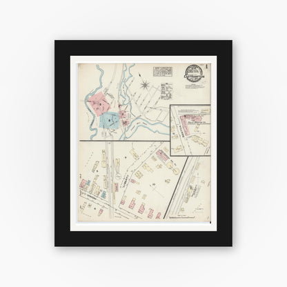 Old map wall art mockup — black gallery frame with white mat — Sanborn Fire Insurance Map from East Hampton, Hampshire County, Massachusetts (1884), Sheet #0001