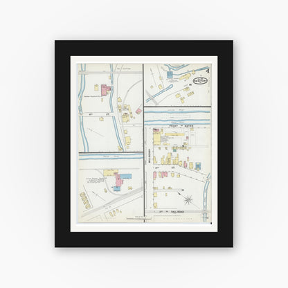 Old map wall art mockup — black gallery frame with white mat — Sanborn Fire Insurance Map from Newport, Perry County, Pennsylvania (1891), Sheet #0004
