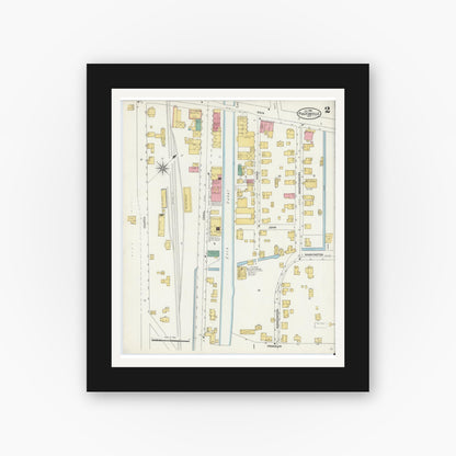 Old map wall art mockup — black gallery frame with white mat — Sanborn Fire Insurance Map from Fultonville, Montgomery County, New York (1906), Sheet #0002