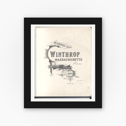 Old map wall art mockup — black gallery frame with white mat — Sanborn Fire Insurance Map from Winthrop, Suffolk County, Massachusetts (1954), Sheet #0001