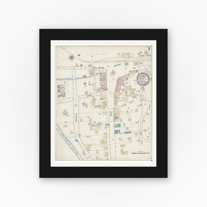 Old map wall art mockup — black gallery frame with white mat — Sanborn Fire Insurance Map from Brewster, Putnam County, New York (1887) - Complete Map Set