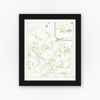 Old map wall art mockup — black gallery frame with white mat — Sanborn Fire Insurance Map from Nantucket, Nantucket County, Massachusetts (1909), Sheet #0011