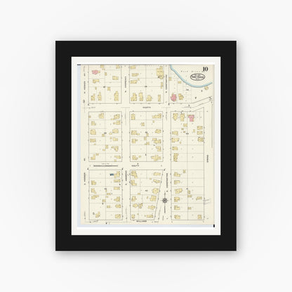 Old map wall art mockup — black gallery frame with white mat — Sanborn Fire Insurance Map from Three Rivers, Saint Joseph County, Michigan (1916), Sheet #0010