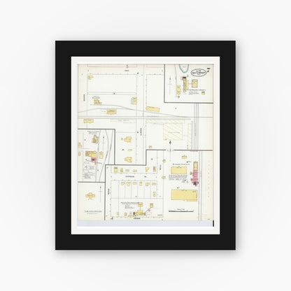 Old map wall art mockup — black gallery frame with white mat — Sanborn Fire Insurance Map from Whitewright, Grayson County, Texas (1905), Sheet #0007