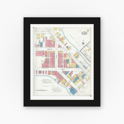 Old map wall art mockup — black gallery frame with white mat — Sanborn Fire Insurance Map from Allegan, Allegan County, Michigan (1918), Sheet #0002