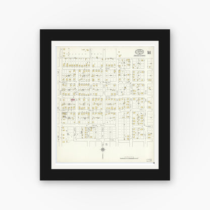 Old map wall art mockup — black gallery frame with white mat — Sanborn Fire Insurance Map from Linton, Greene County, Indiana (1915), Sheet #0014
