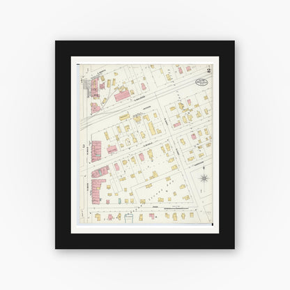 Old map wall art mockup — black gallery frame with white mat — Sanborn Fire Insurance Map from Chelsea, Washtenaw County, Michigan (1899), Sheet #0002
