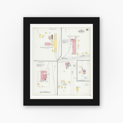 Old map wall art mockup — black gallery frame with white mat — Sanborn Fire Insurance Map from Greensboro, Guilford County, North Carolina (1902), Sheet #0015