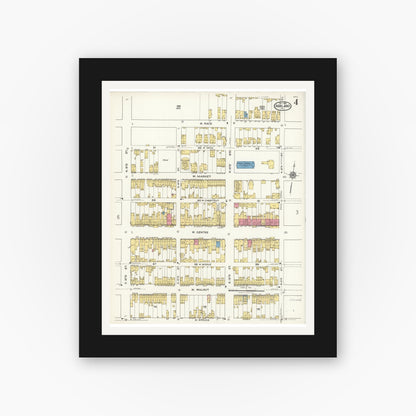 Old map wall art mockup — black gallery frame with white mat — Sanborn Fire Insurance Map from Ashland, Schuylkill County, Pennsylvania (1921), Sheet #0004