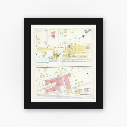 Old map wall art mockup — black gallery frame with white mat — Sanborn Fire Insurance Map from Rome, Oneida County, New York (1909), Sheet #0031