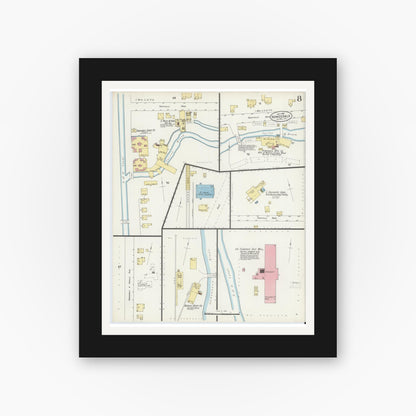 Old map wall art mockup — black gallery frame with white mat — Sanborn Fire Insurance Map from Honesdale, Wayne County, Pennsylvania (1897), Sheet #0008