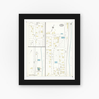 Old map wall art mockup — black gallery frame with white mat — Sanborn Fire Insurance Map from Lansing, Allamakee County, Iowa (1912), Sheet #0005