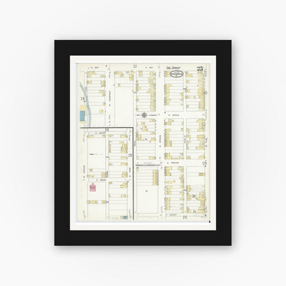 Old map wall art mockup — black gallery frame with white mat — Sanborn Fire Insurance Map from Shamokin, Northumberland County, Pennsylvania (1913), Sheet #0025