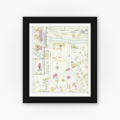 Old map wall art mockup — black gallery frame with white mat — Sanborn Fire Insurance Map from Kenton, Hardin County, Ohio (1902), Sheet #0011