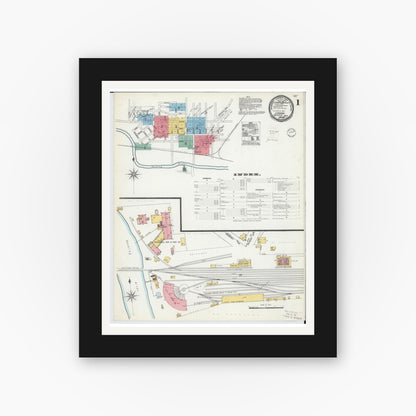Old map wall art mockup — black gallery frame with white mat — Sanborn Fire Insurance Map from Logan, Hocking County, Ohio (1900) - Complete Map Set
