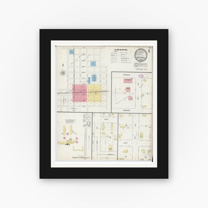 Old map wall art mockup — black gallery frame with white mat — Sanborn Fire Insurance Map from Chatsworth, Livingston County, Illinois (1893) - Complete Map Set