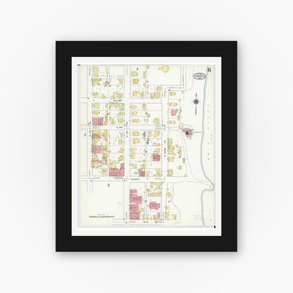 Old map wall art mockup — black gallery frame with white mat — Sanborn Fire Insurance Map from Toronto, Jefferson County, Ohio (1911), Sheet #0006