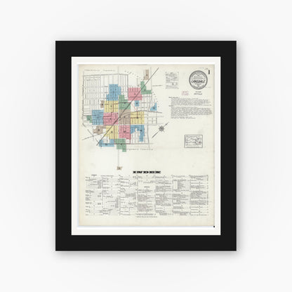 Old map wall art mockup — black gallery frame with white mat — Sanborn Fire Insurance Map from Lansdale, Montgomery County, Pennsylvania (1914) - Complete Map Set