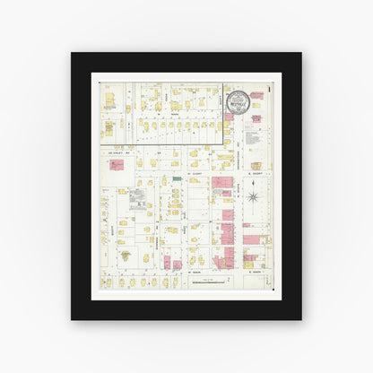 Old map wall art mockup — black gallery frame with white mat — Sanborn Fire Insurance Map from Westville, Vermilion County, Illinois (1909) - Complete Map Set