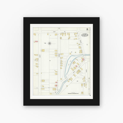 Old map wall art mockup — black gallery frame with white mat — Sanborn Fire Insurance Map from Stroudsburg, Monroe County, Pennsylvania (1905), Sheet #0003