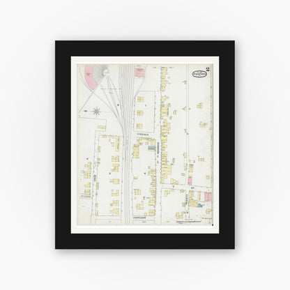 Old map wall art mockup — black gallery frame with white mat — Sanborn Fire Insurance Map from Radford, Independent Cities, Virginia (1891), Sheet #0002