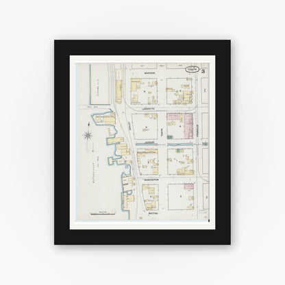 Old map wall art mockup — black gallery frame with white mat — Sanborn Fire Insurance Map from Tampa, Hillsborough County, Florida (1889), Sheet #0003