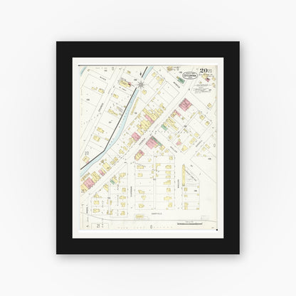 Old map wall art mockup — black gallery frame with white mat — Sanborn Fire Insurance Map from Ottumwa, Wapello County, Iowa (1897), Sheet #0020