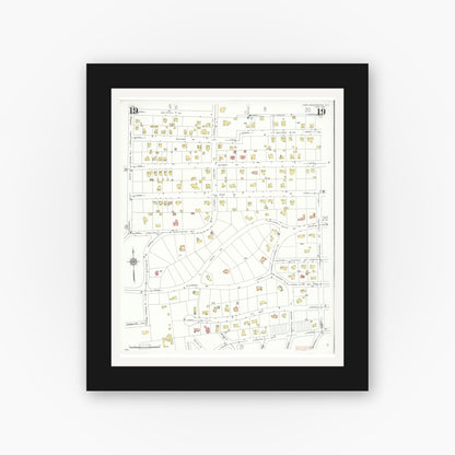 Old map wall art mockup — black gallery frame with white mat — Sanborn Fire Insurance Map from Port Washington, Nassau County, New York (1931), Sheet #0019