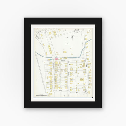 Old map wall art mockup — black gallery frame with white mat — Sanborn Fire Insurance Map from Glen Lyon, Luzerne County, Pennsylvania (1907), Sheet #0003