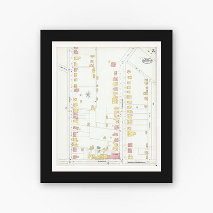 Old map wall art mockup — black gallery frame with white mat — Sanborn Fire Insurance Map from Washington, Washington County, Pennsylvania (1900), Sheet #0003