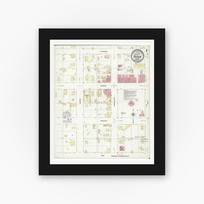 Old map wall art mockup — black gallery frame with white mat — Sanborn Fire Insurance Map from Oregon, Holt County, Missouri (1911) - Complete Map Set