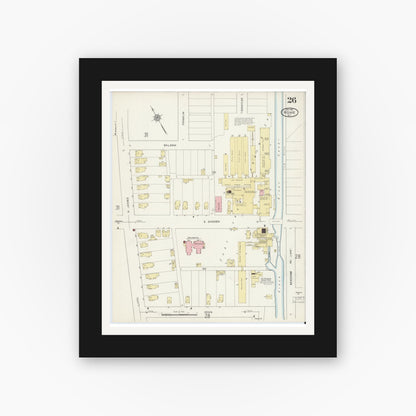 Old map wall art mockup — black gallery frame with white mat — Sanborn Fire Insurance Map from Rome, Oneida County, New York (1914), Sheet #0026