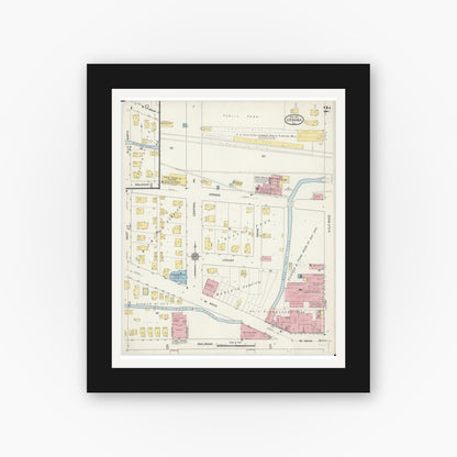 Old map wall art mockup — black gallery frame with white mat — Sanborn Fire Insurance Map from Urbana, Champaign County, Illinois (1915), Sheet #0002