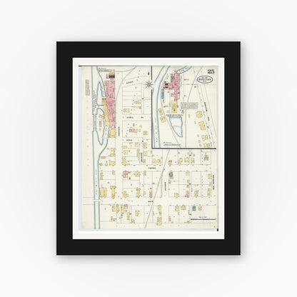 Old map wall art mockup — black gallery frame with white mat — Sanborn Fire Insurance Map from Middletown, Butler County, Ohio (1907), Sheet #0025