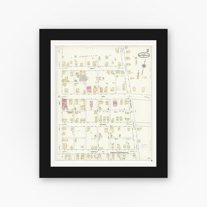 Old map wall art mockup — black gallery frame with white mat — Sanborn Fire Insurance Map from West Middlesex, Mercer County, Pennsylvania (1912), Sheet #0002