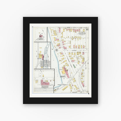 Old map wall art mockup — black gallery frame with white mat — Sanborn Fire Insurance Map from Chillicothe, Ross County, Ohio (1900), Sheet #0011