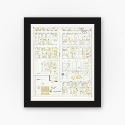 Old map wall art mockup — black gallery frame with white mat — Sanborn Fire Insurance Map from Cairo, Alexander County, Illinois (1901), Sheet #0004