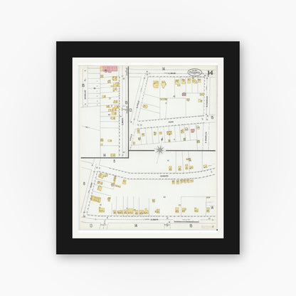 Old map wall art mockup — black gallery frame with white mat — Sanborn Fire Insurance Map from Peekskill, Westchester County, New York (1900), Sheet #0014
