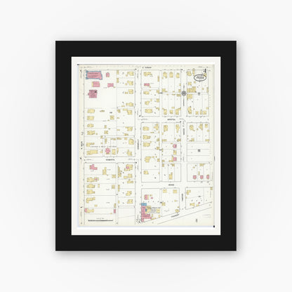 Old map wall art mockup — black gallery frame with white mat — Sanborn Fire Insurance Map from Paris, Edgar County, Illinois (1916), Sheet #0004