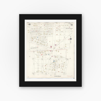 Old map wall art mockup — black gallery frame with white mat — Sanborn Fire Insurance Map from Glen Ellyn, Du Page County, Illinois (1946), Sheet #0013