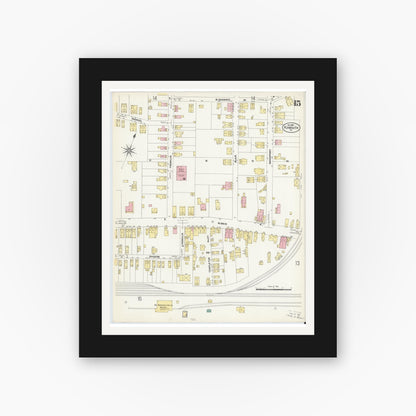 Old map wall art mockup — black gallery frame with white mat — Sanborn Fire Insurance Map from Plymouth, Luzerne County, Pennsylvania (1907), Sheet #0015